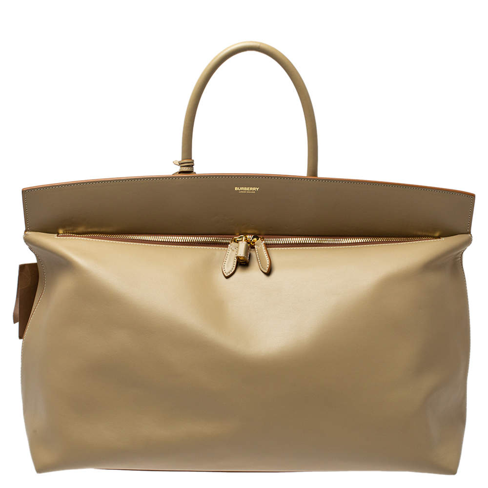 Burberry Beige Leather Extra Large Society Top Handle Bag