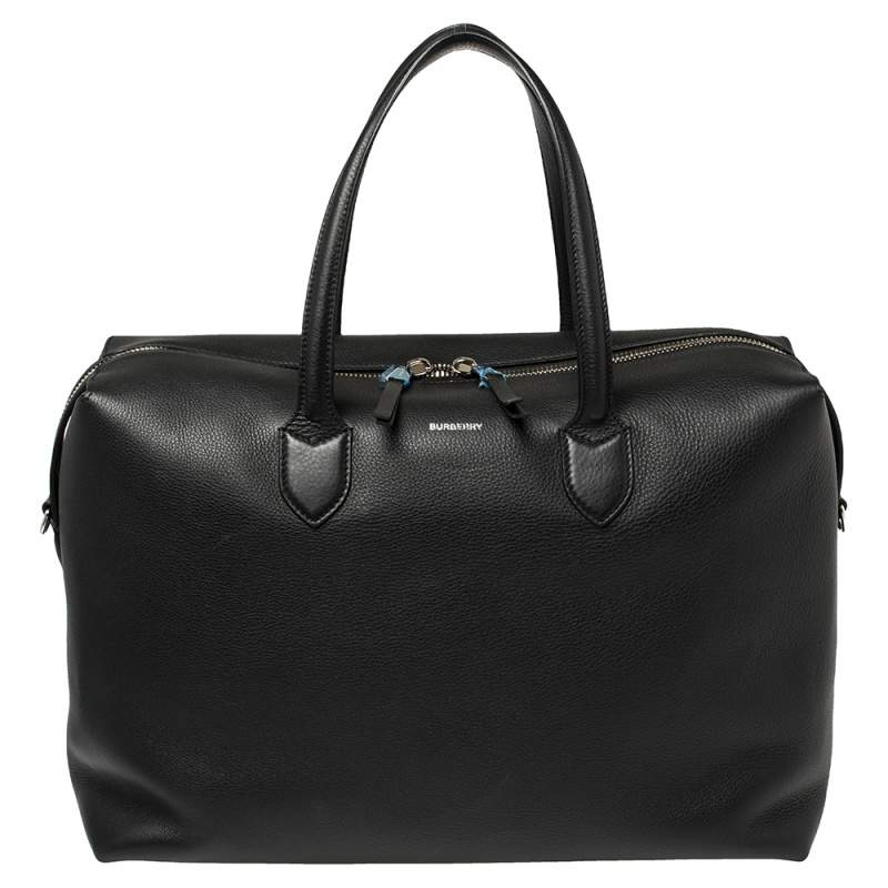 Burberry Black Grain Leather Lawrence Holdall Weekend Bag