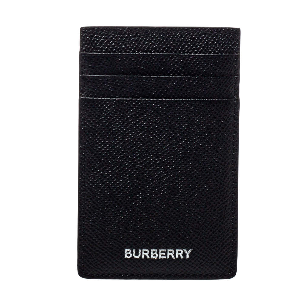 Pre Owned Burberry Black Grain Leather Elmer Card Holder