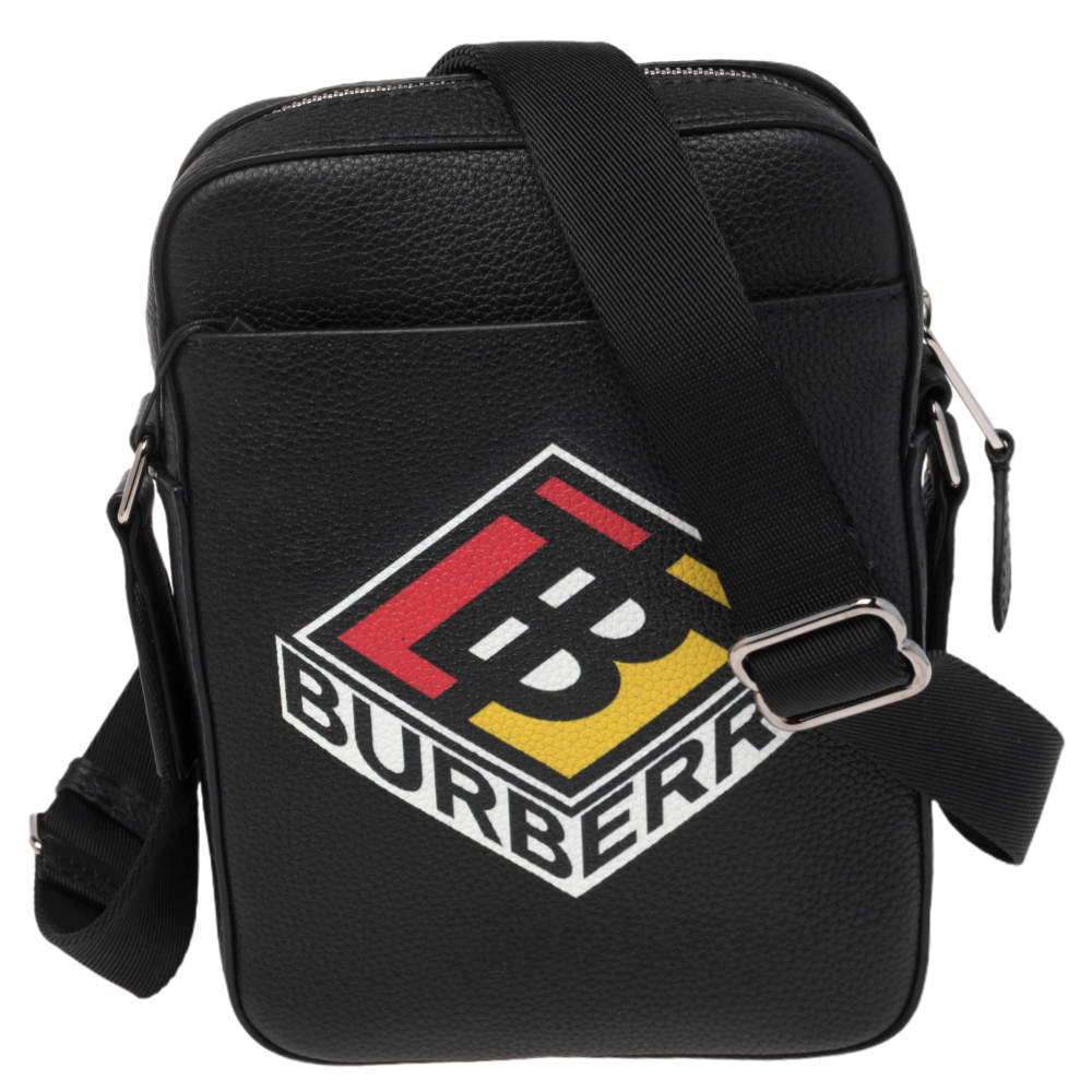 Burberry Black Leather Graphic Logo Messenger Bag