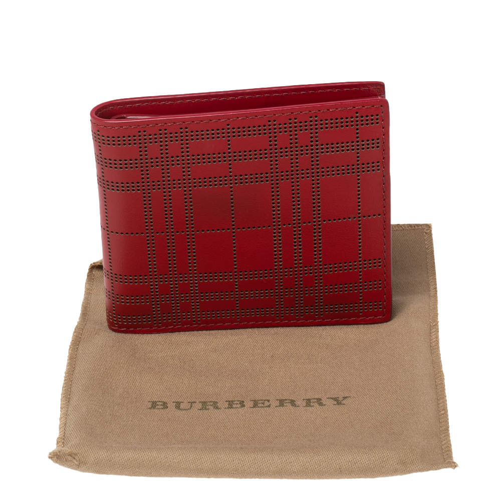 Burberry Border Detail London Leather Bifold Wallet Burgundy Red