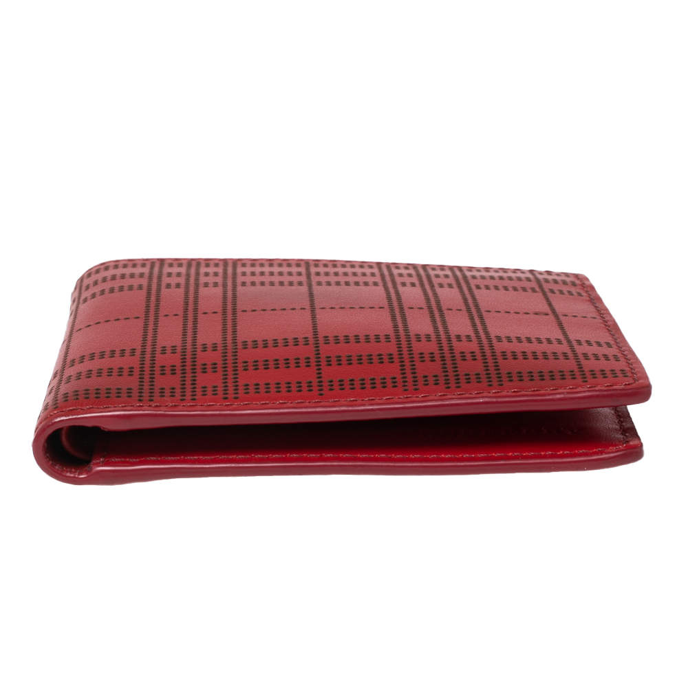 Burberry Men's Red Checkered Perforated Leather Bifold Wallet