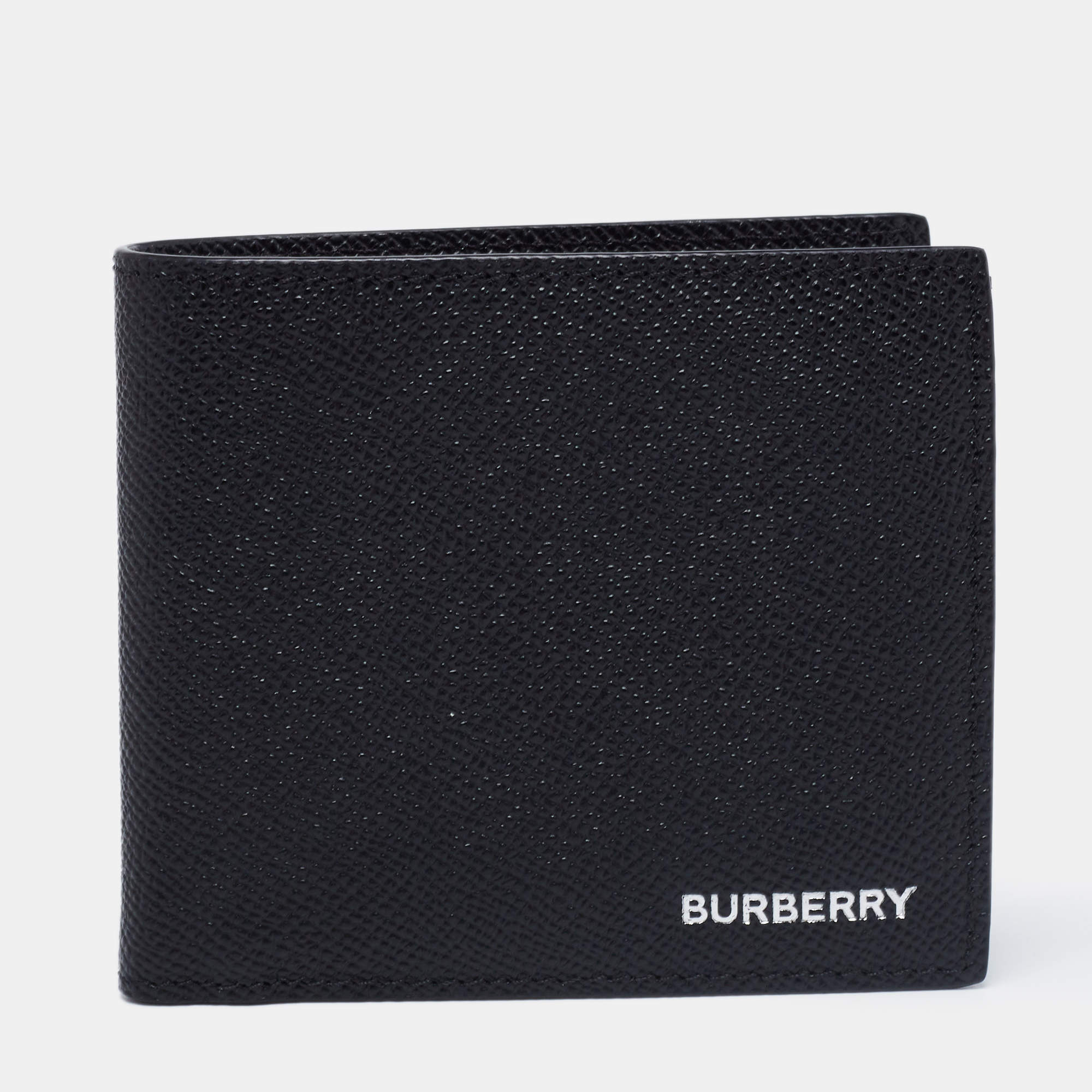Pre Owned Burberry Black Grained Leather Bifold Wallet