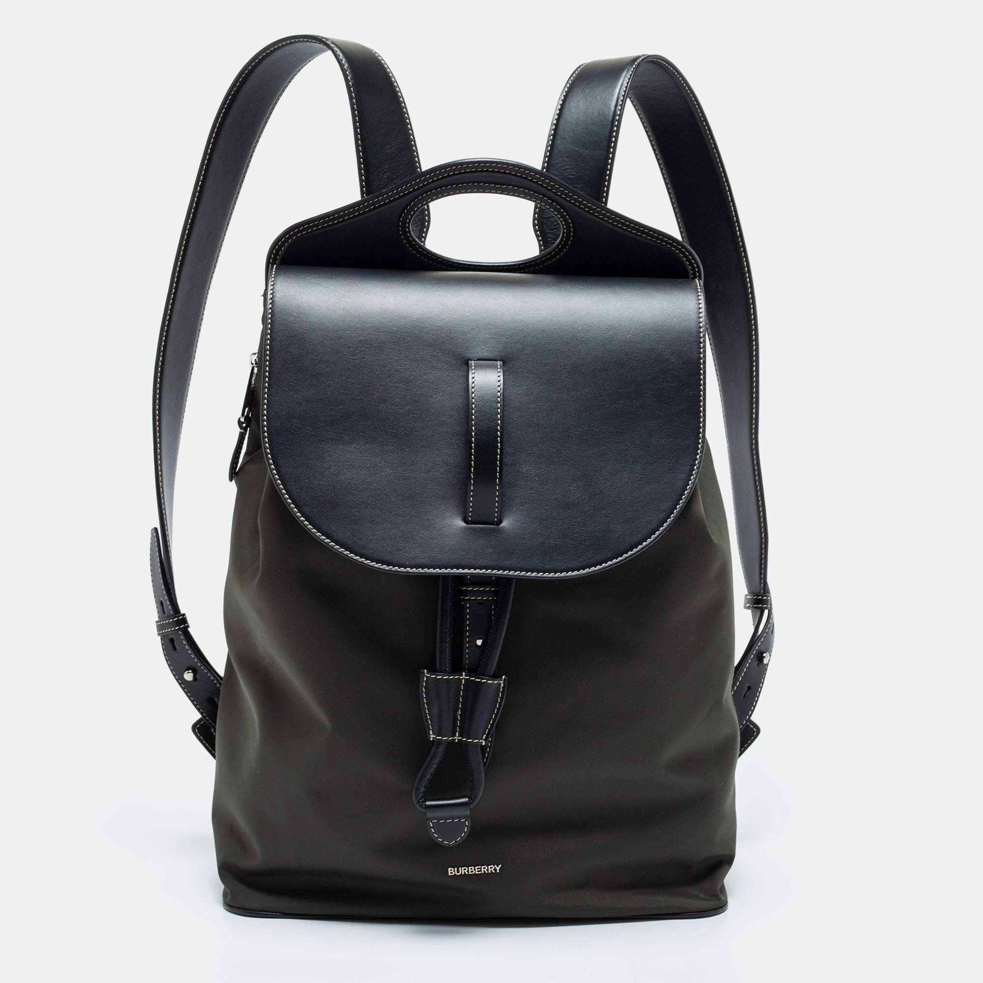 Burberry Black/Green Leather and Nylon Pocket Backpack Burberry | TLC