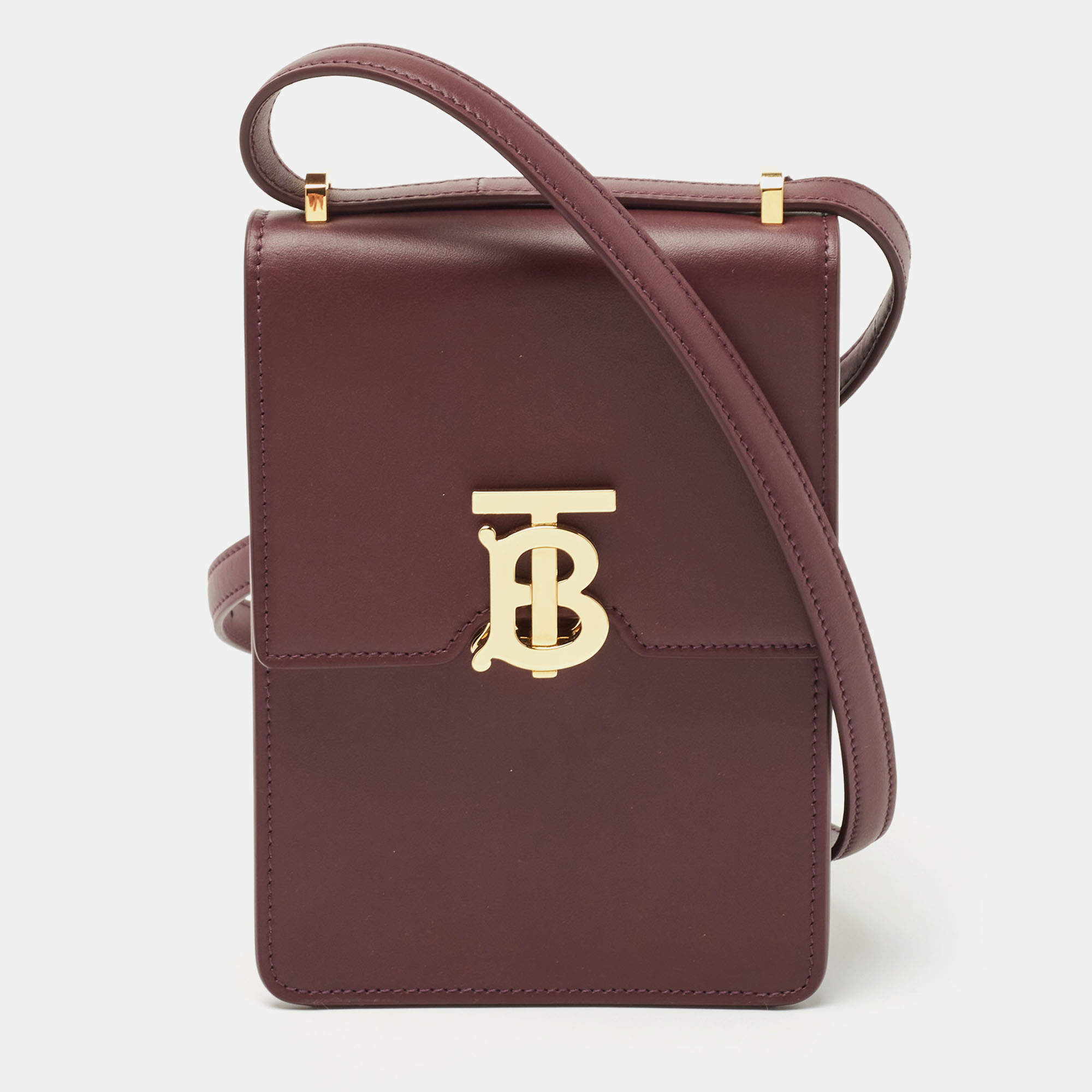 Pre Owned Burberry Burgundy Leather Robin Crossbody Bag