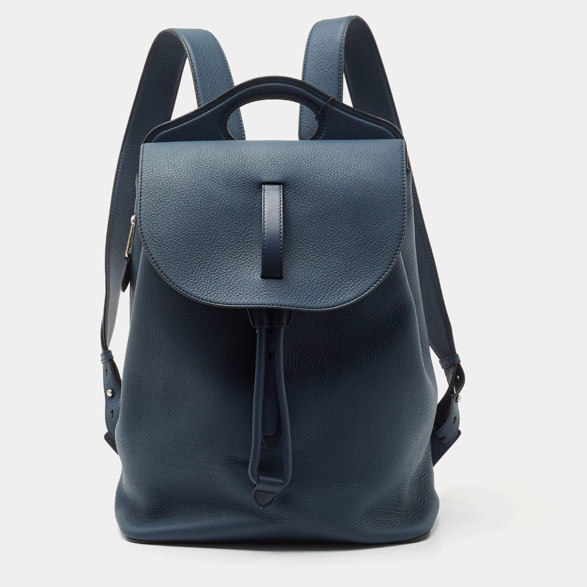 Pre Owned Burberry Ash Blue Leather Pocket Backpack