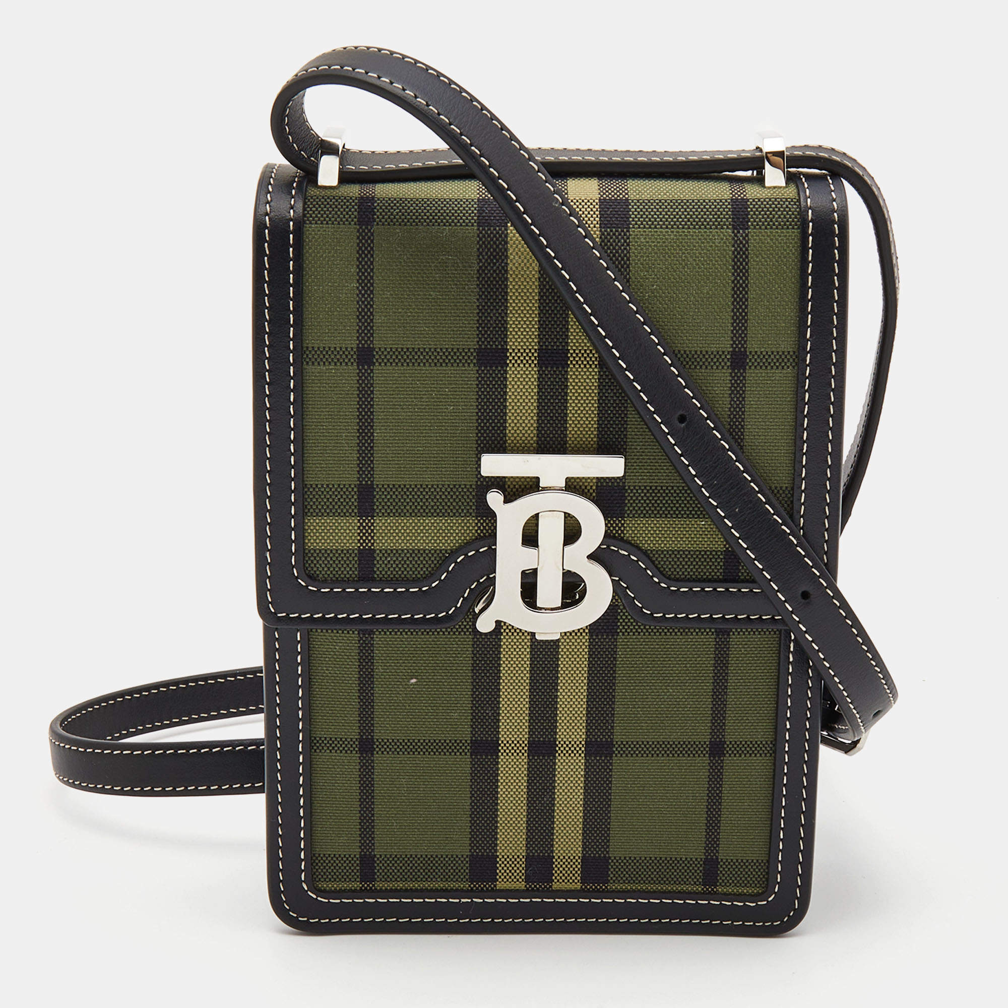 Burberry Military Green House Check Canvas Robin Crossbody Bag