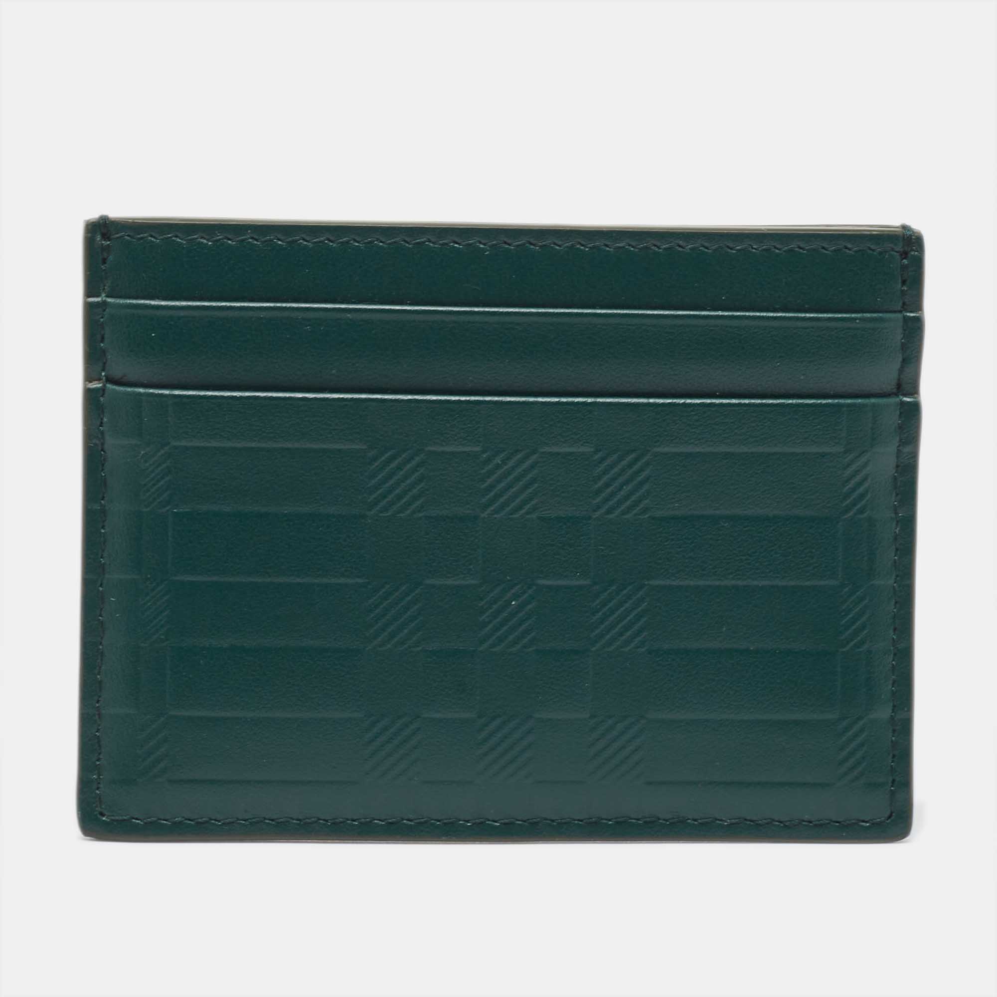 Pre Owned Burberry Dark Green Check Embossed Leather Sandon Card Holder