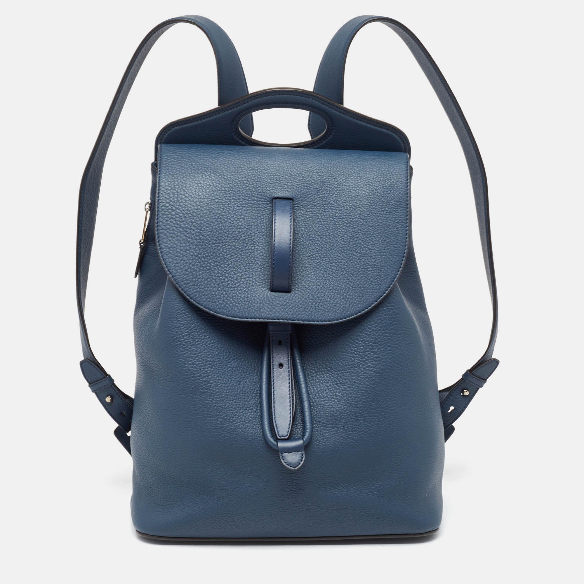 Pre Owned Burberry Ash Blue Grain Leather Pocket Backpack