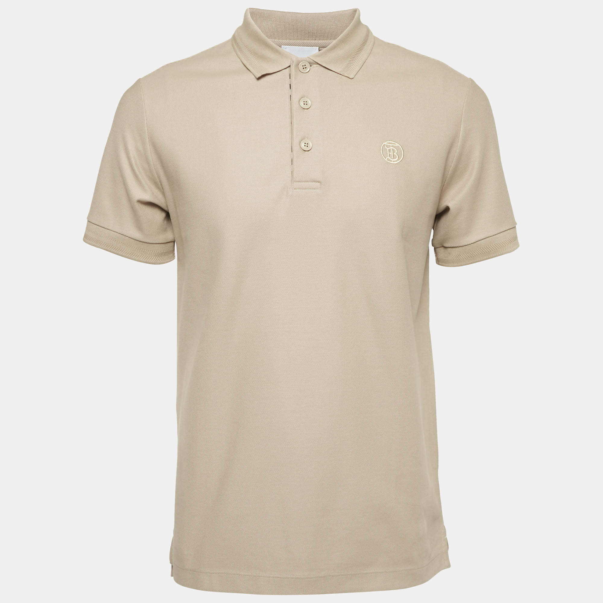 Burberry Beige Logo Embroidered Cotton Pique Polo T-Shirt M