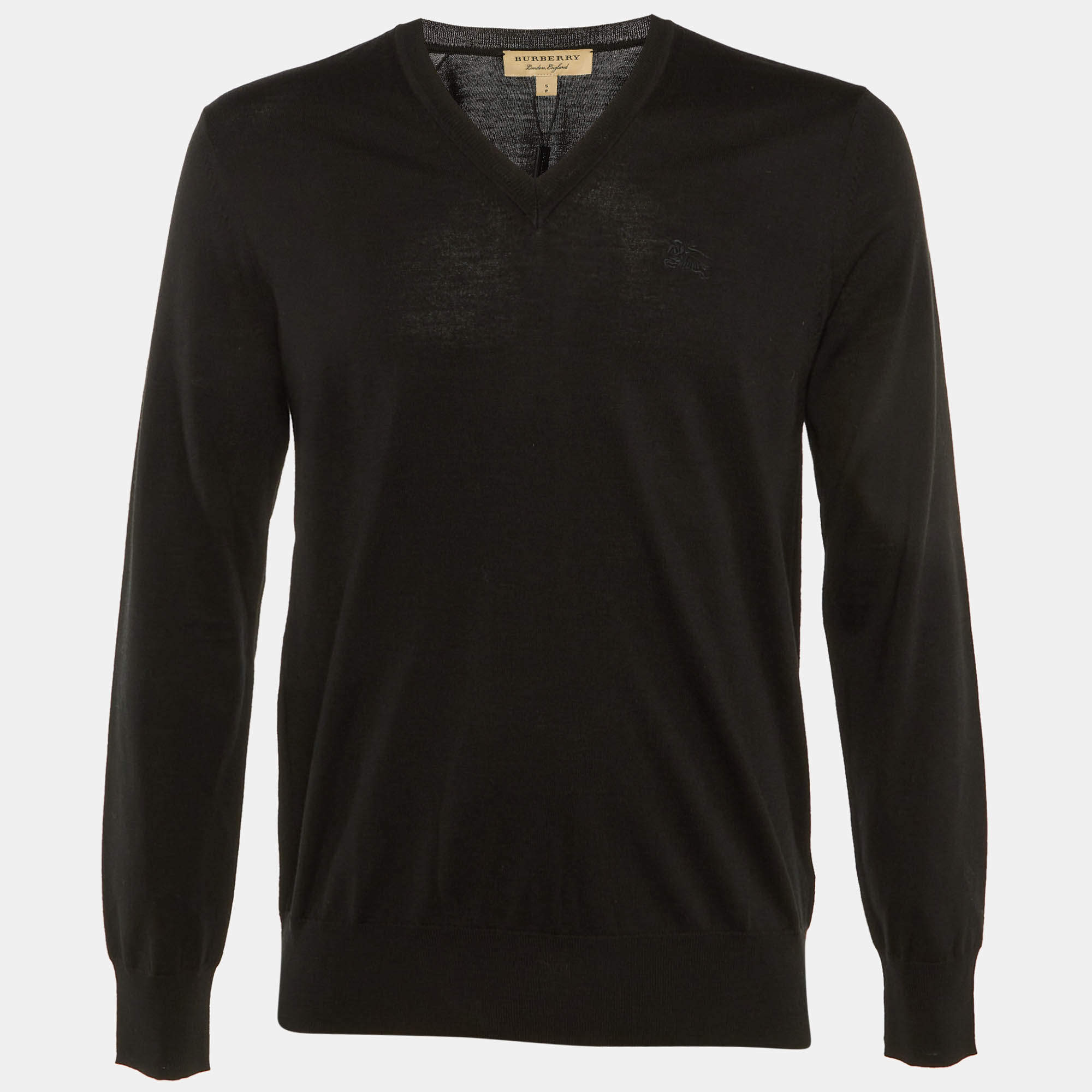 Pre Owned Burberry Black Merino Wool Benton V-Neck Sweater S