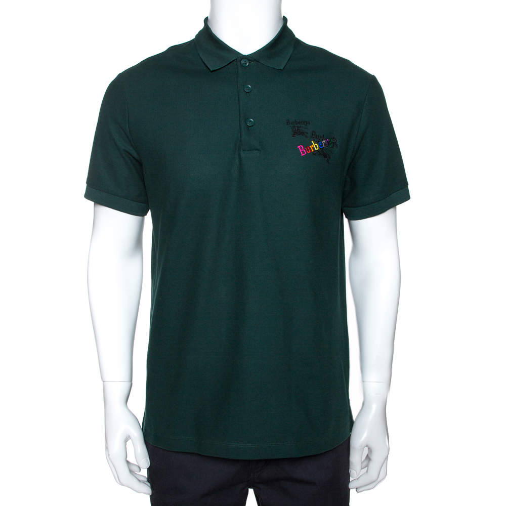 Burberry Green Triple Archive Logo Embroidered Cotton Polo T-Shirt M  Burberry | TLC