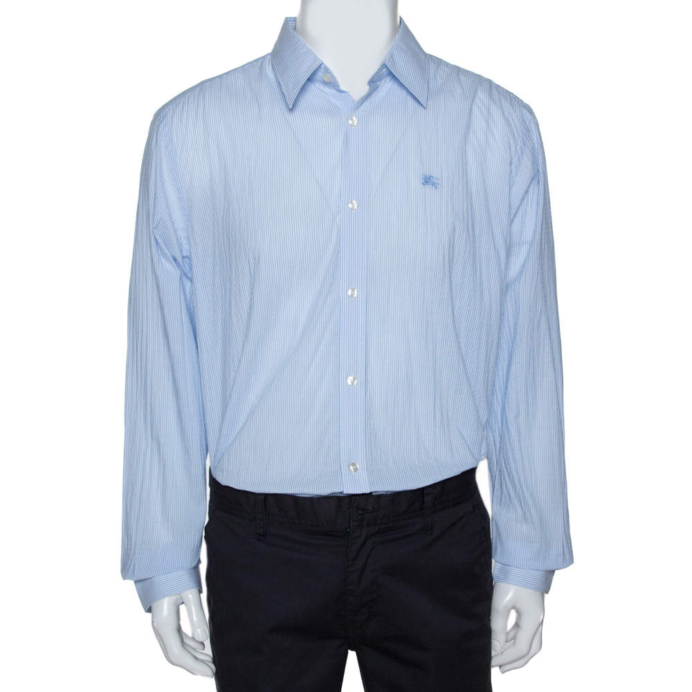 Pre Owned Burberry Bicolor Striped Cotton Streatfeild Long Sleeve Shirt XXL