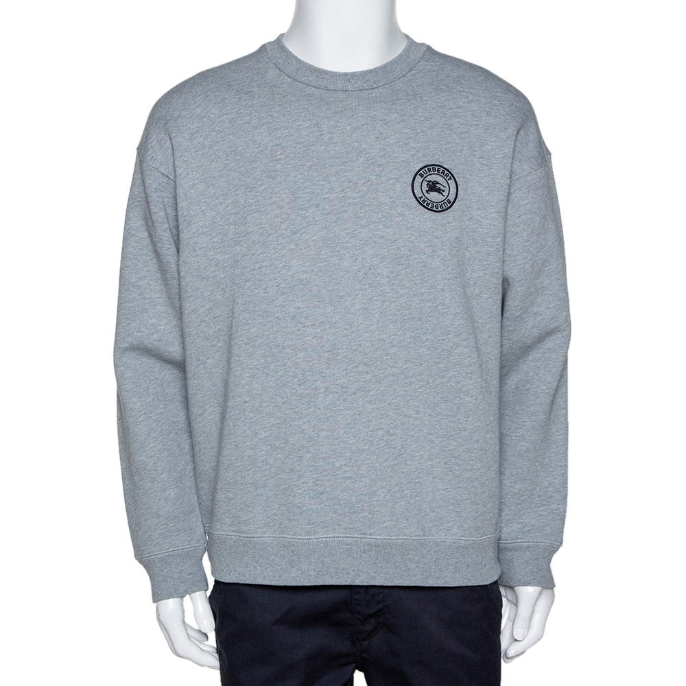 Burberry Grey Fleece Back Cotton Blend Logo Embroidered Sweatshirt M