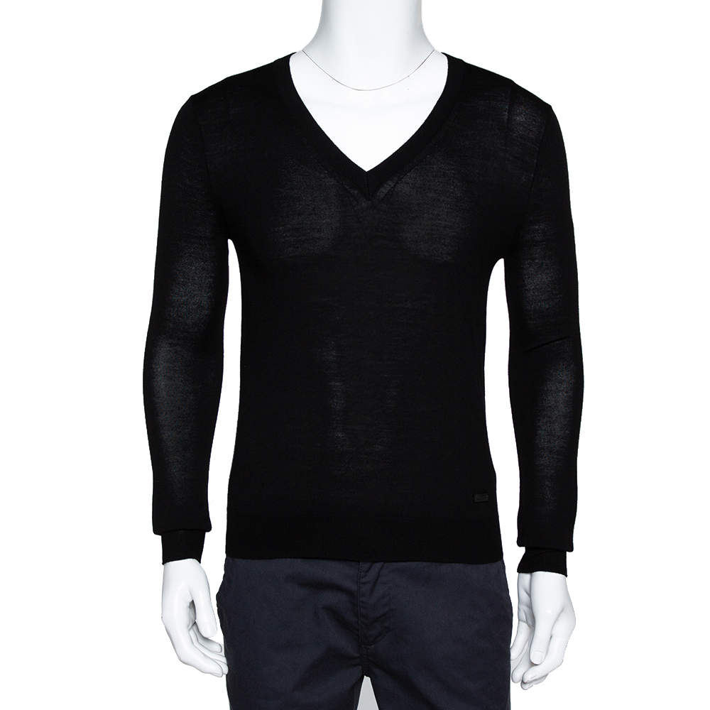 Pre Owned Burberry Black Merino Wool Lainson V-Neck Sweater S