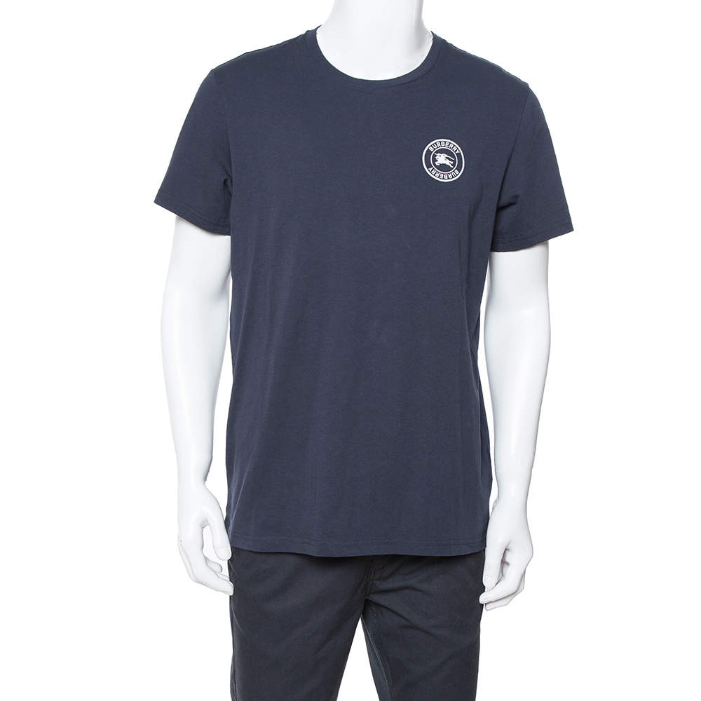Burberry Navy Blue Cotton Logo Embroidered Jenson T-Shirt L