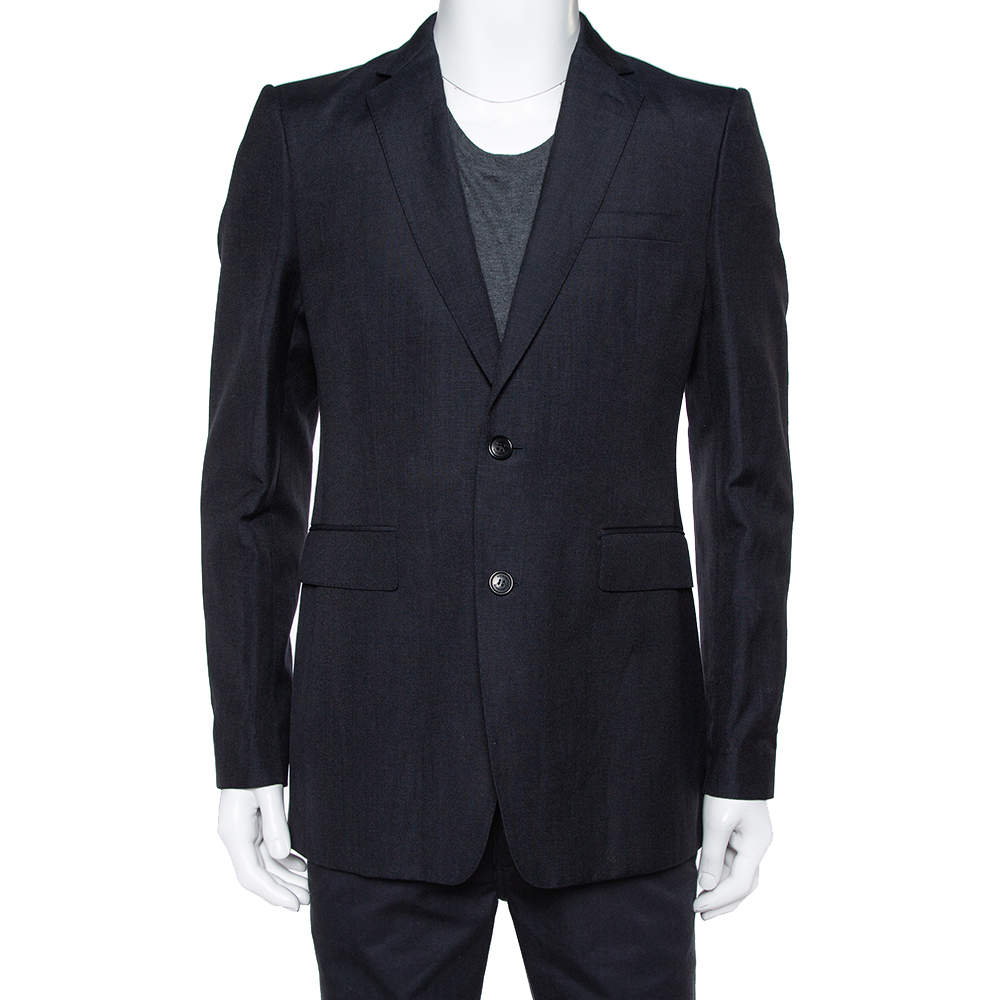 Burberry Navy Blue Wool & Linen Classic Tailored Blazer XL