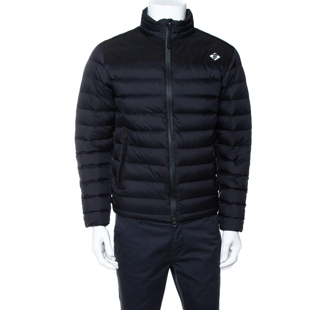 Pre Owned Burberry Black Synthetic Birkenshaw Logo Patch Detail Quilted Down Jacket XS