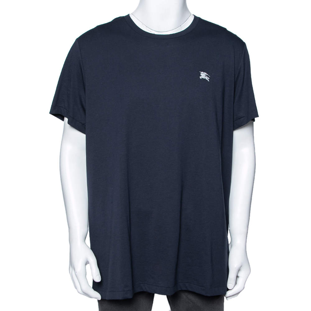 Pre Owned Burberry Navy Blue Cotton Crew Neck Top XXXL