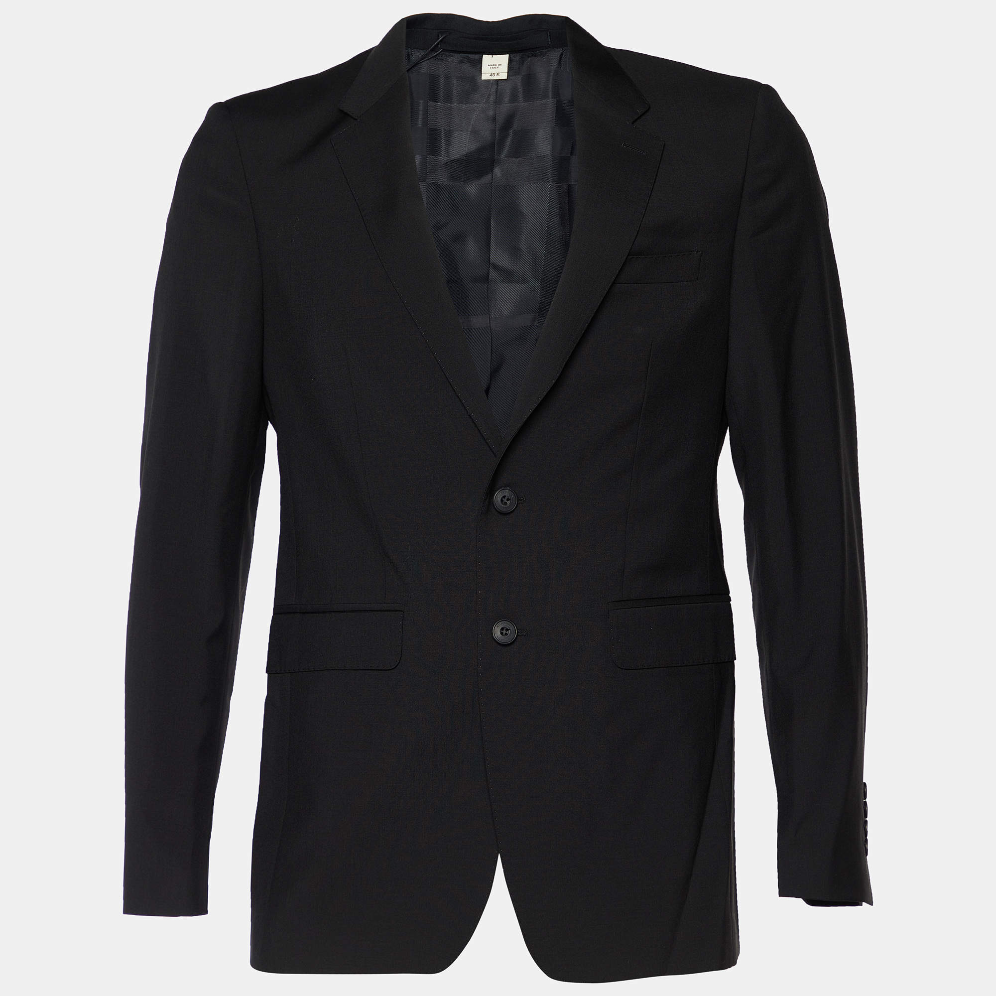 Burberry Black Wool Button Front Blazer M