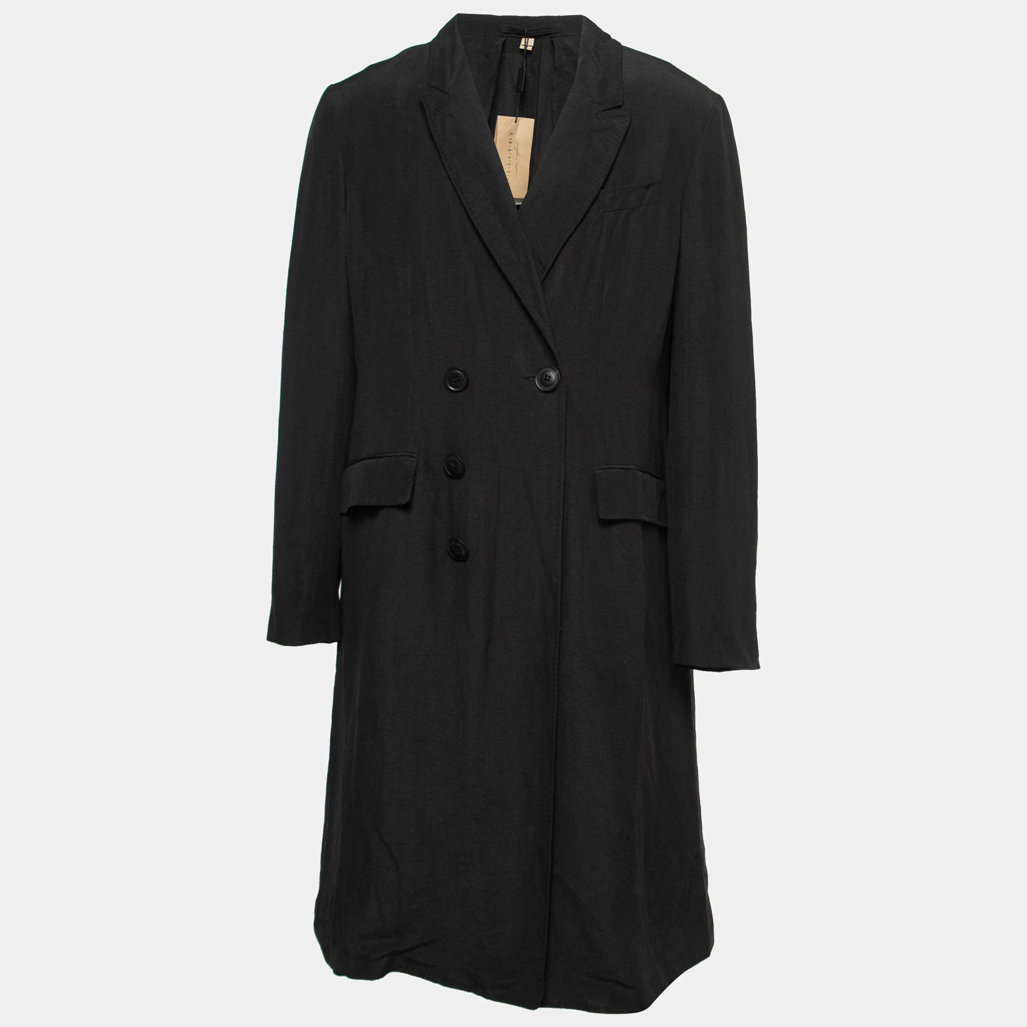مملوكة مسبقًا Burberry Black Linen & Silk Doube-Breasted Coat 2XL