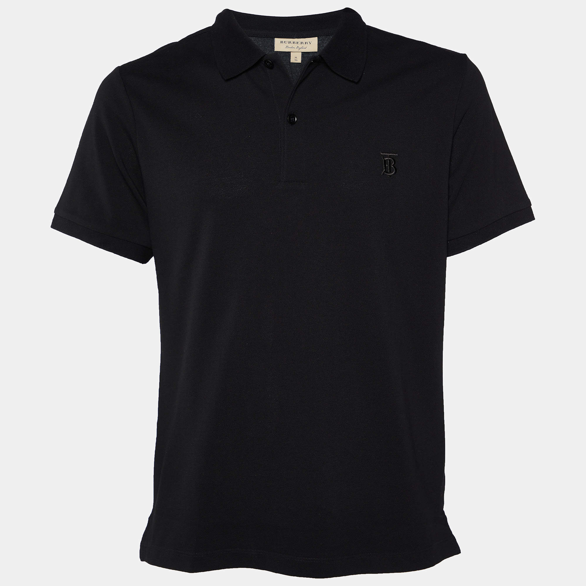 Pre Owned Burberry Black Cotton Pique Logo Embroidered Polo T-Shirt XL