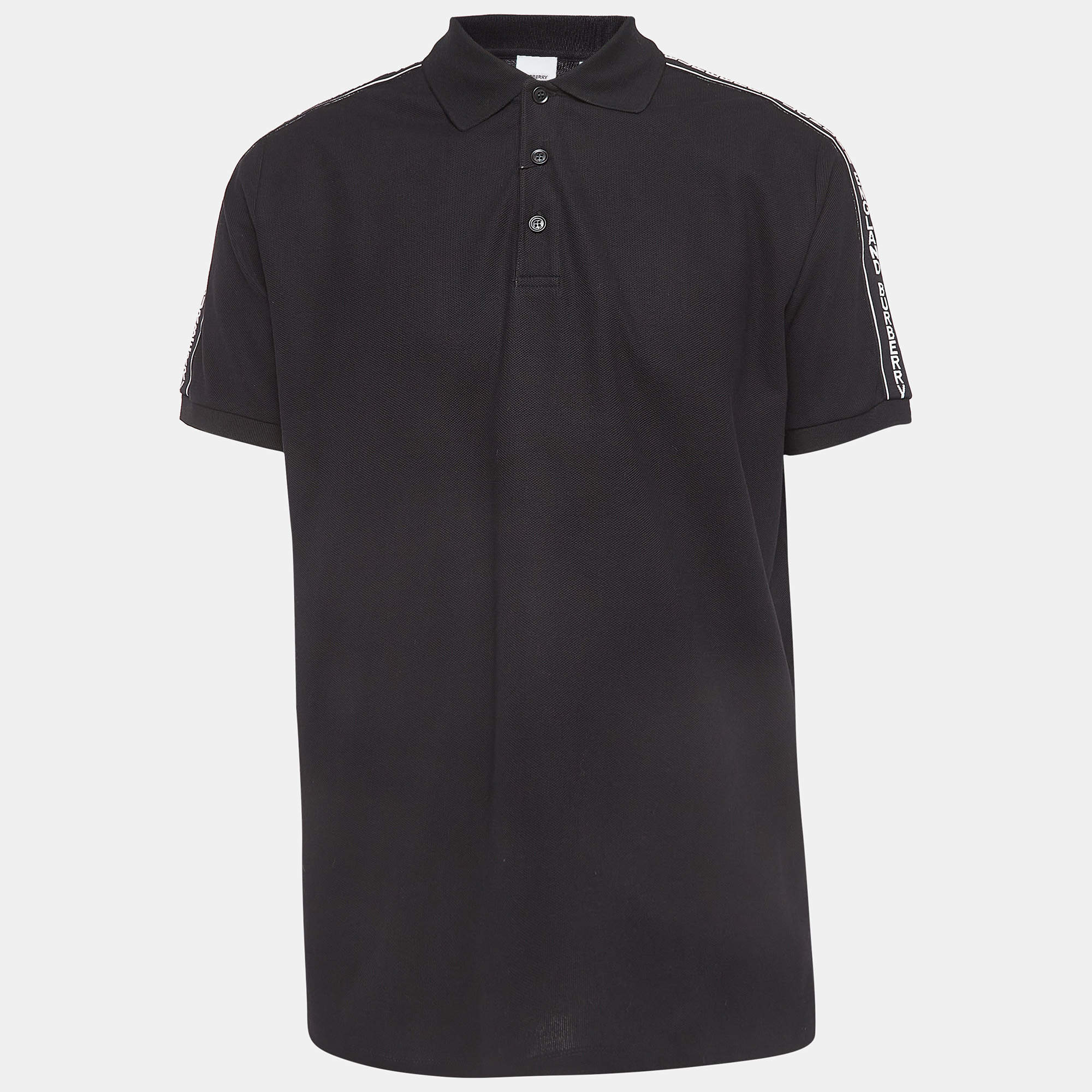 مملوكة مسبقًا Burberry Black Logo Woven Cotton Polo T-Shirt M