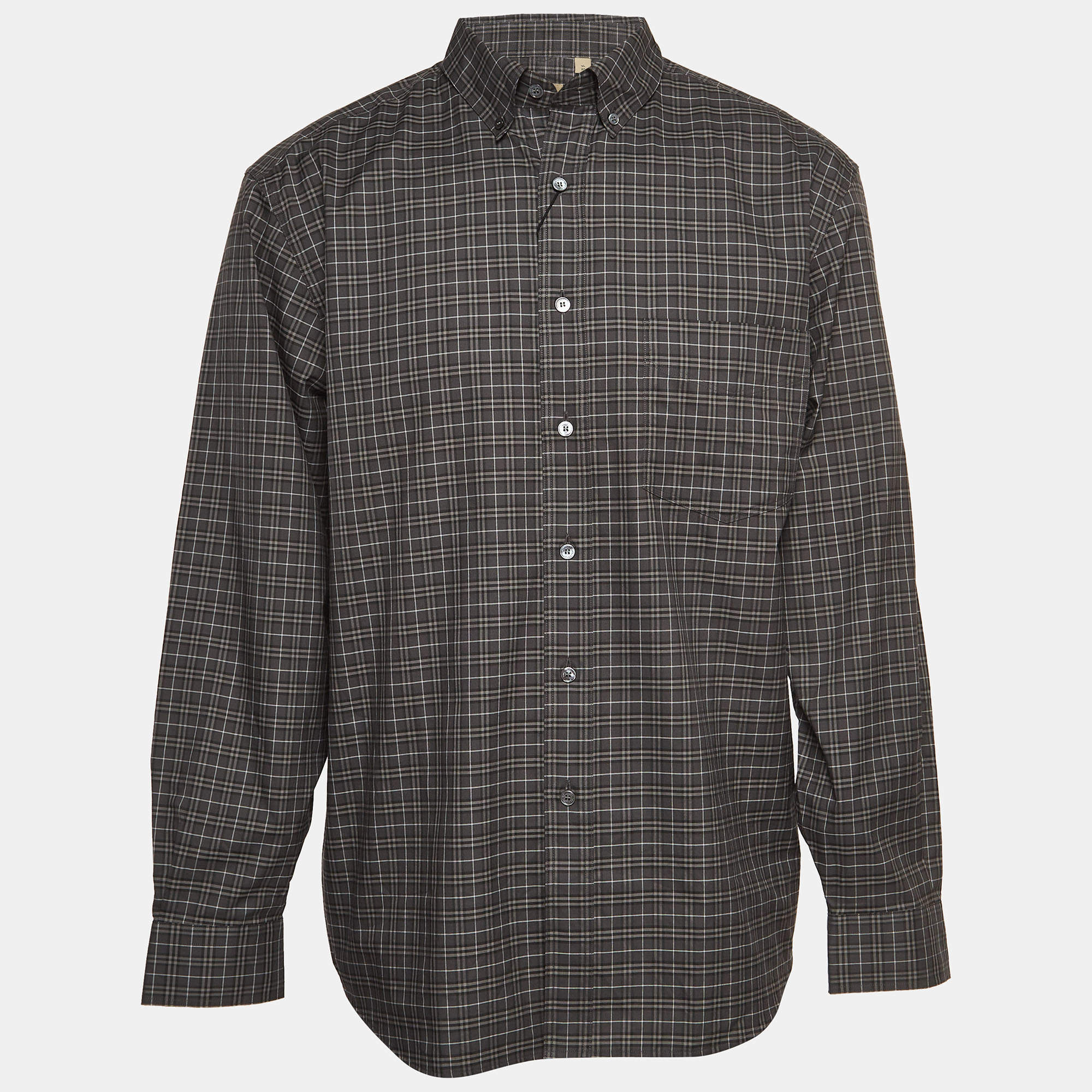 Burberry Grey Checked Print Cotton Button Front Shirt XL