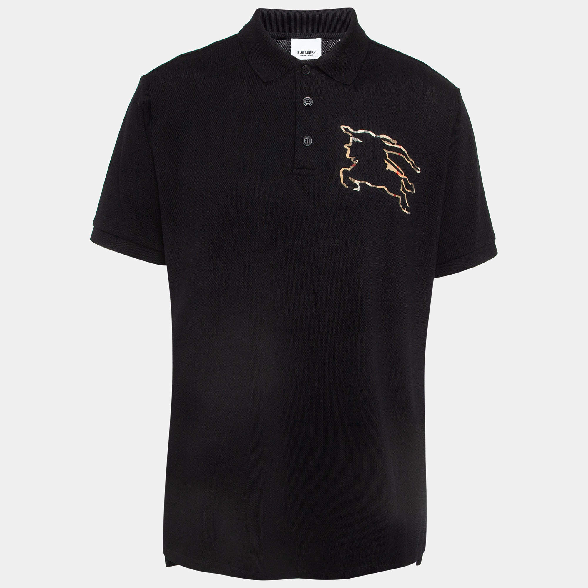 Pre Owned Burberry Black Winslow Logo Pique Cotton Polo T-Shirt L