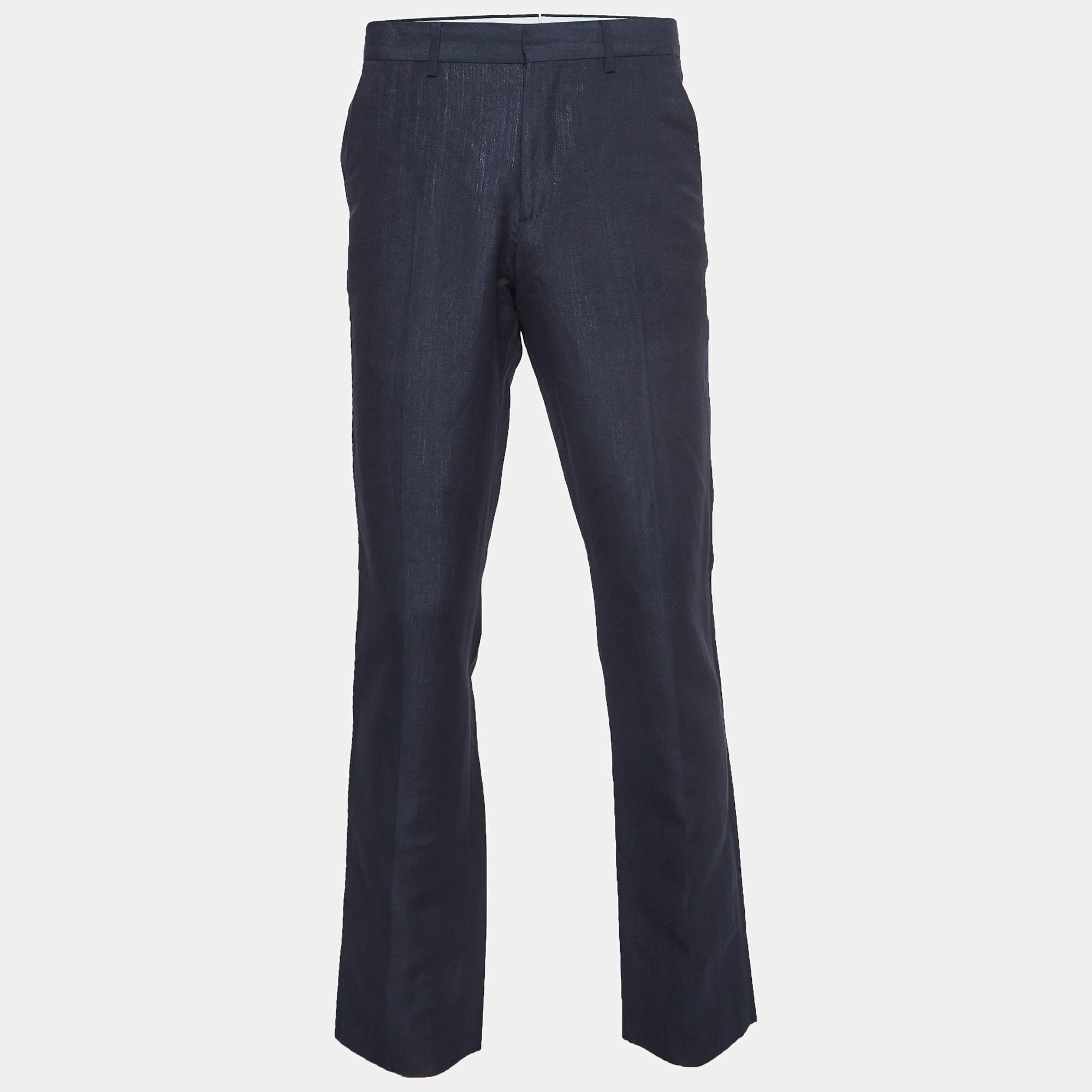 Burberry Navy Blue Linen Blend Classic Trousers M