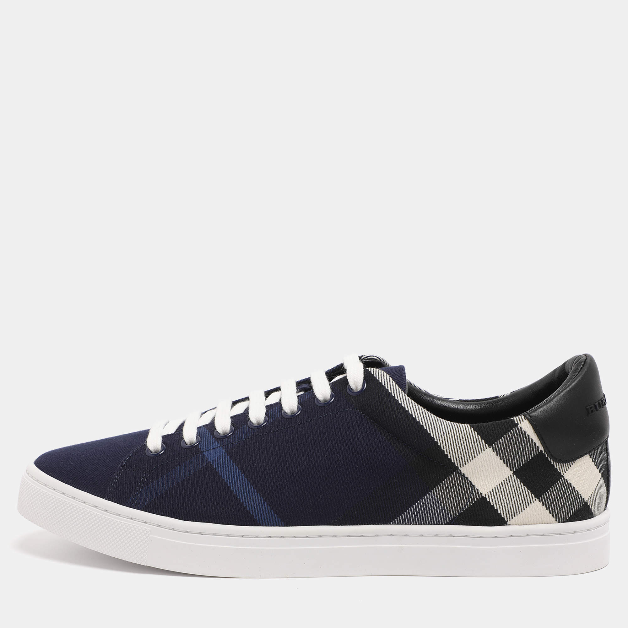 Pre Owned Burberry Indigo/Black Nova Check Denim and Leather Albert Low Top Sneakers Size 41