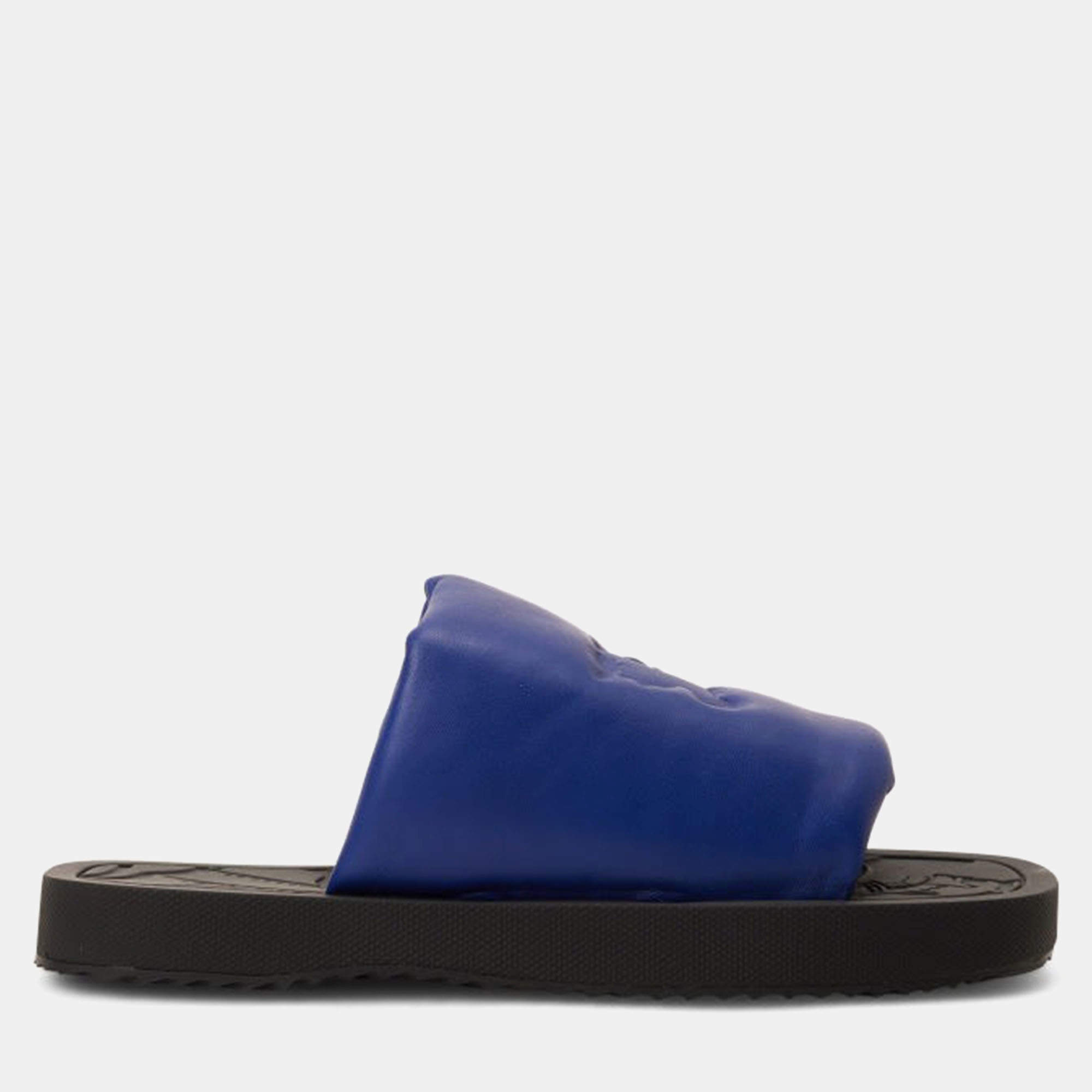 Pre Owned Burberry Slab Slides Blue Leather Slider EU 42