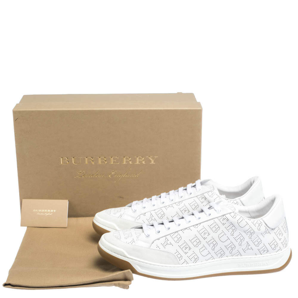 Burberry White Perforated Leather Timsbury Sneakers Size 46 Burberry | TLC