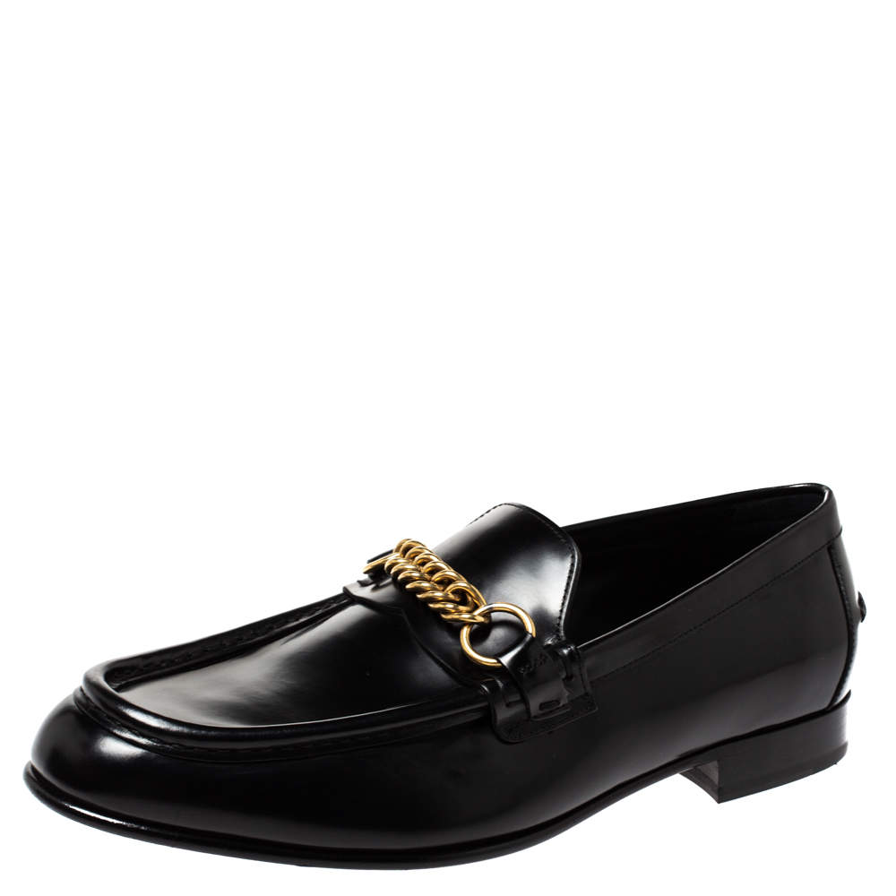  حذاء لوفرز بربري "سولواي" بطراز سليب أون و مزين بسلسلة جلد أسود مقاس 44.5