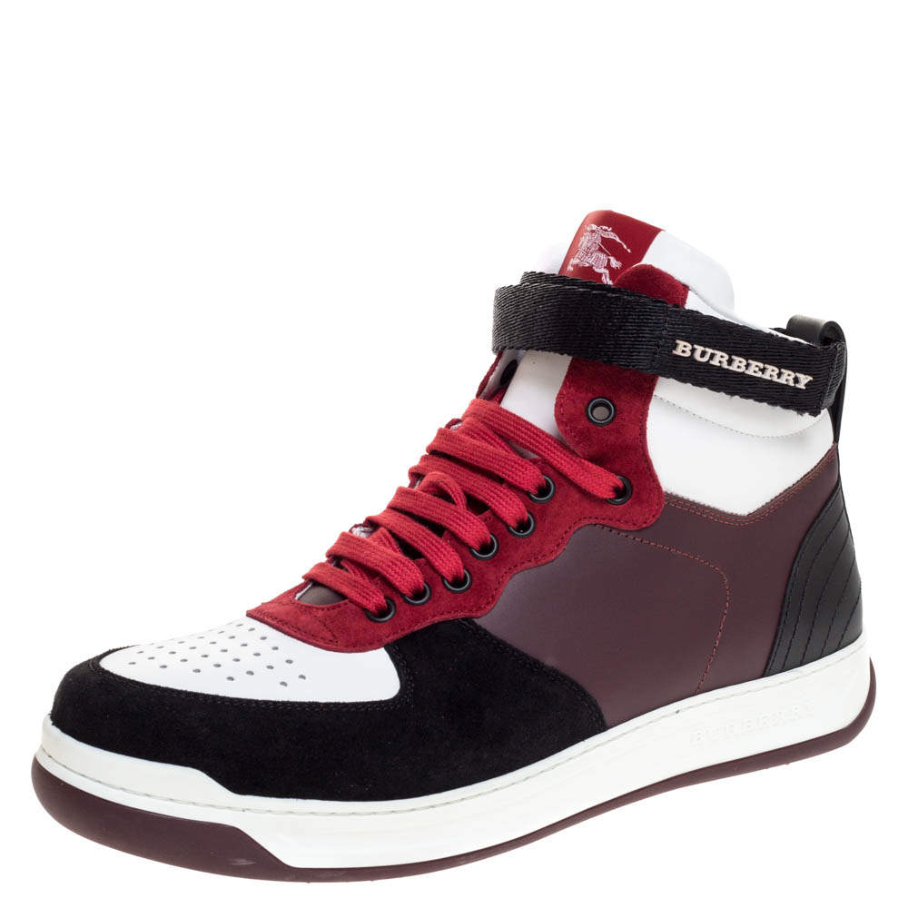 Burberry Multicolor Leather and Suede Dennis High Top Sneakers Size 42.5