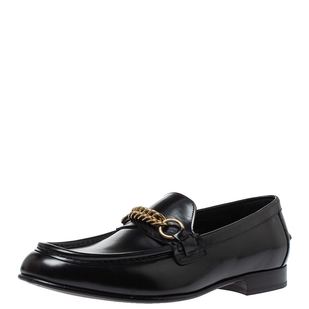 Burberry Black Leather Solway Chain Detail Slip On Loafers Size 43 ...