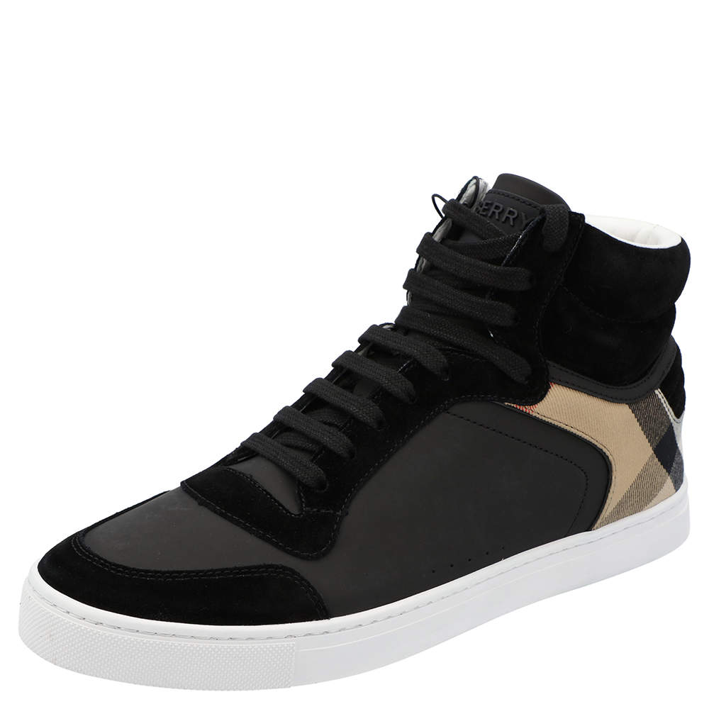 Burberry Black House-check Leather and Suede Reeth Trainers Size EU 43.5