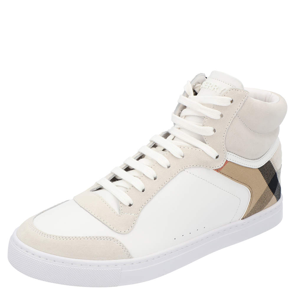 Burberry White House-check Leather and Suede Reeth Trainers Size EU 43.5