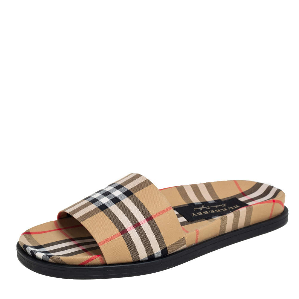 Burberry Multicolor Vintage Check Fabric Ashmore Flat Slides Size 42  Burberry | TLC