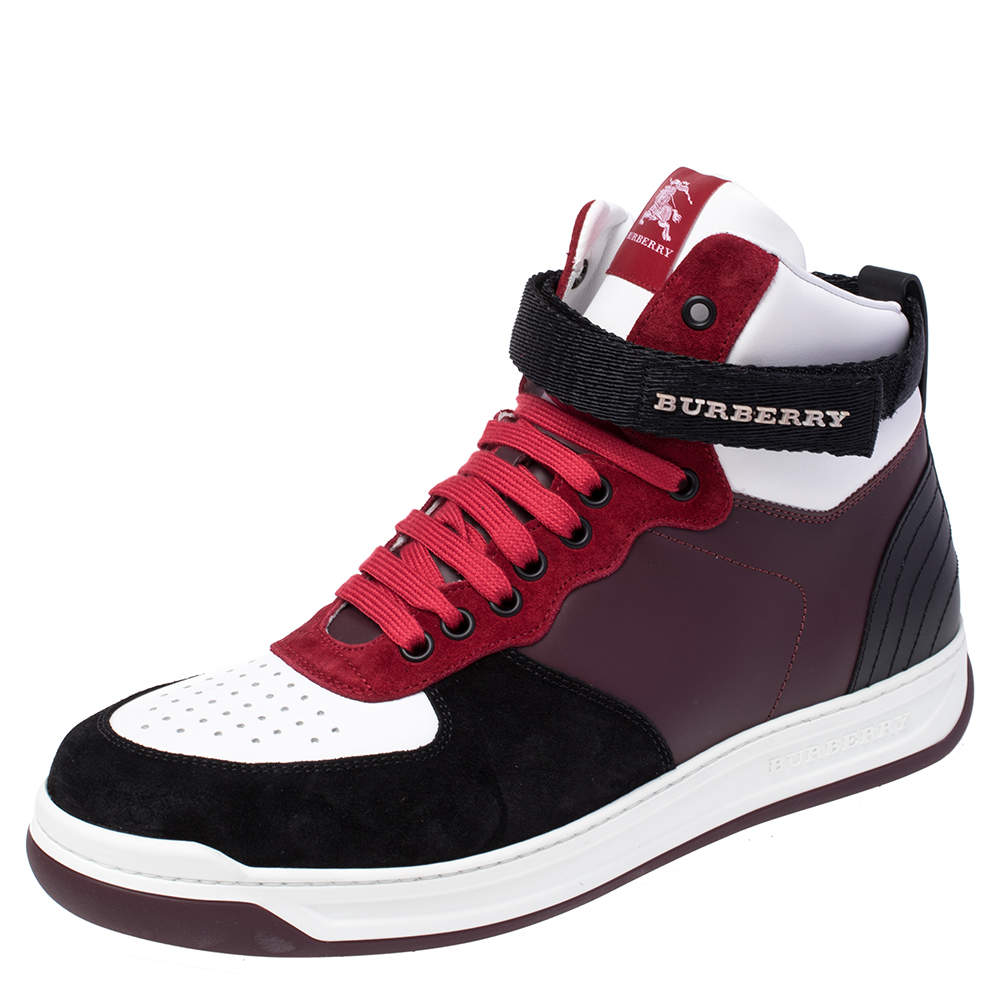 Burberry Multicolor Leather and Suede Dennis High Top Sneakers Size 42