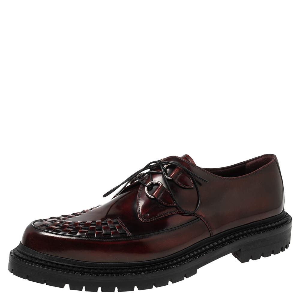 Burberry Burgundy Leather Woven Toe Detail Lace Up Platform Burberry Burgundy Leather Woven Toe Detail Lace Up Platform