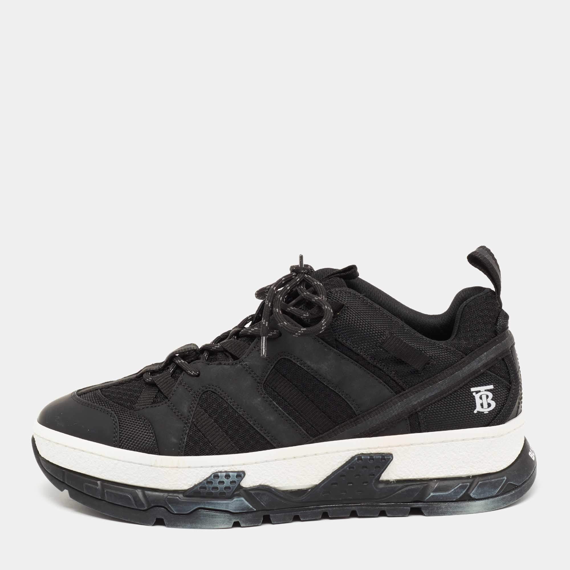 Burberry Black Leather And Mesh Lace Up Sneakers Size 43