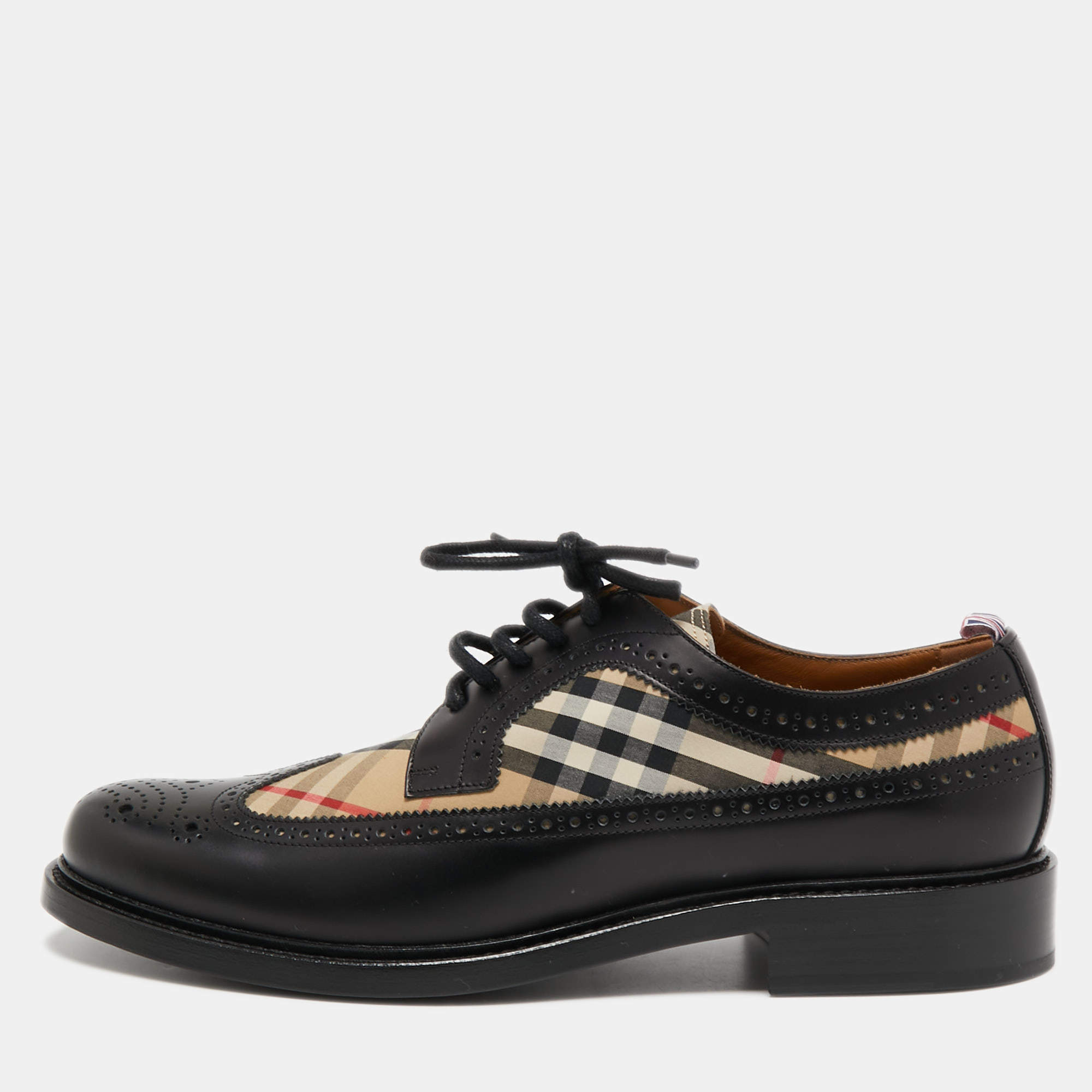 Burberry Black Leather and Vintage Check Brogue Derby Size 44