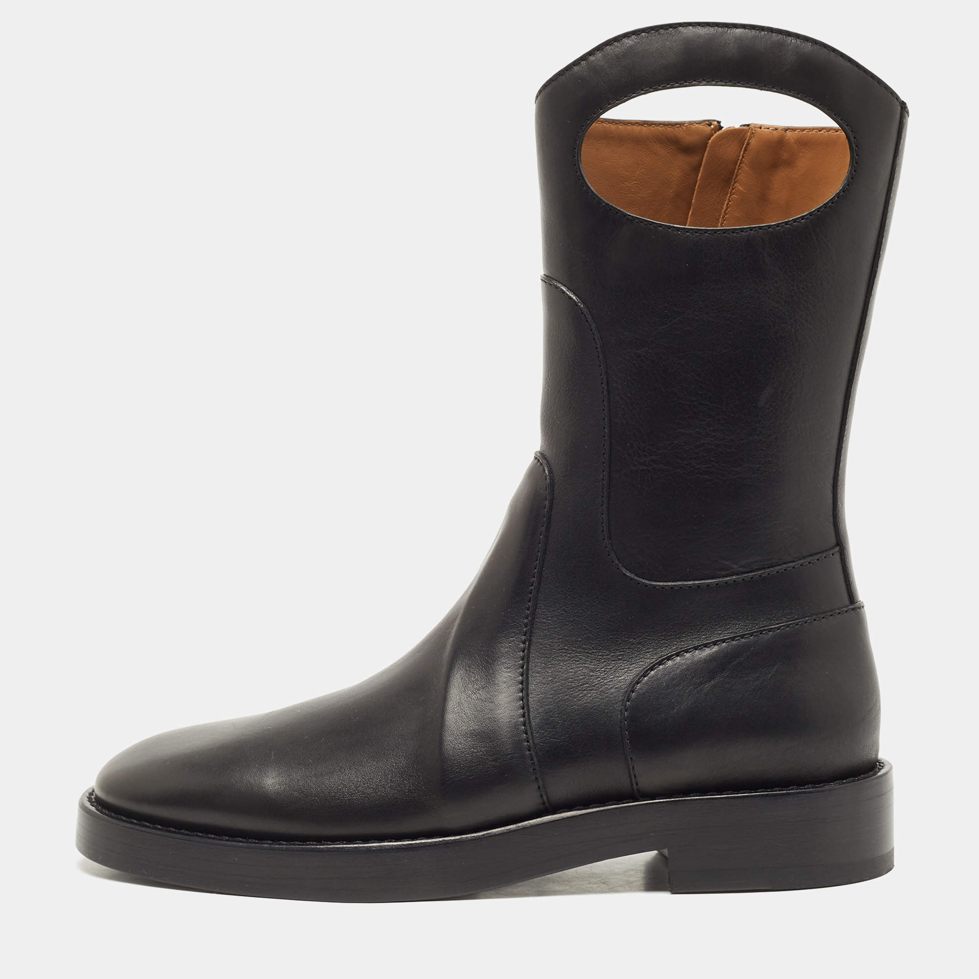 Pre Owned Burberry Black Leather Pocket Ankle Length Boots Size 43