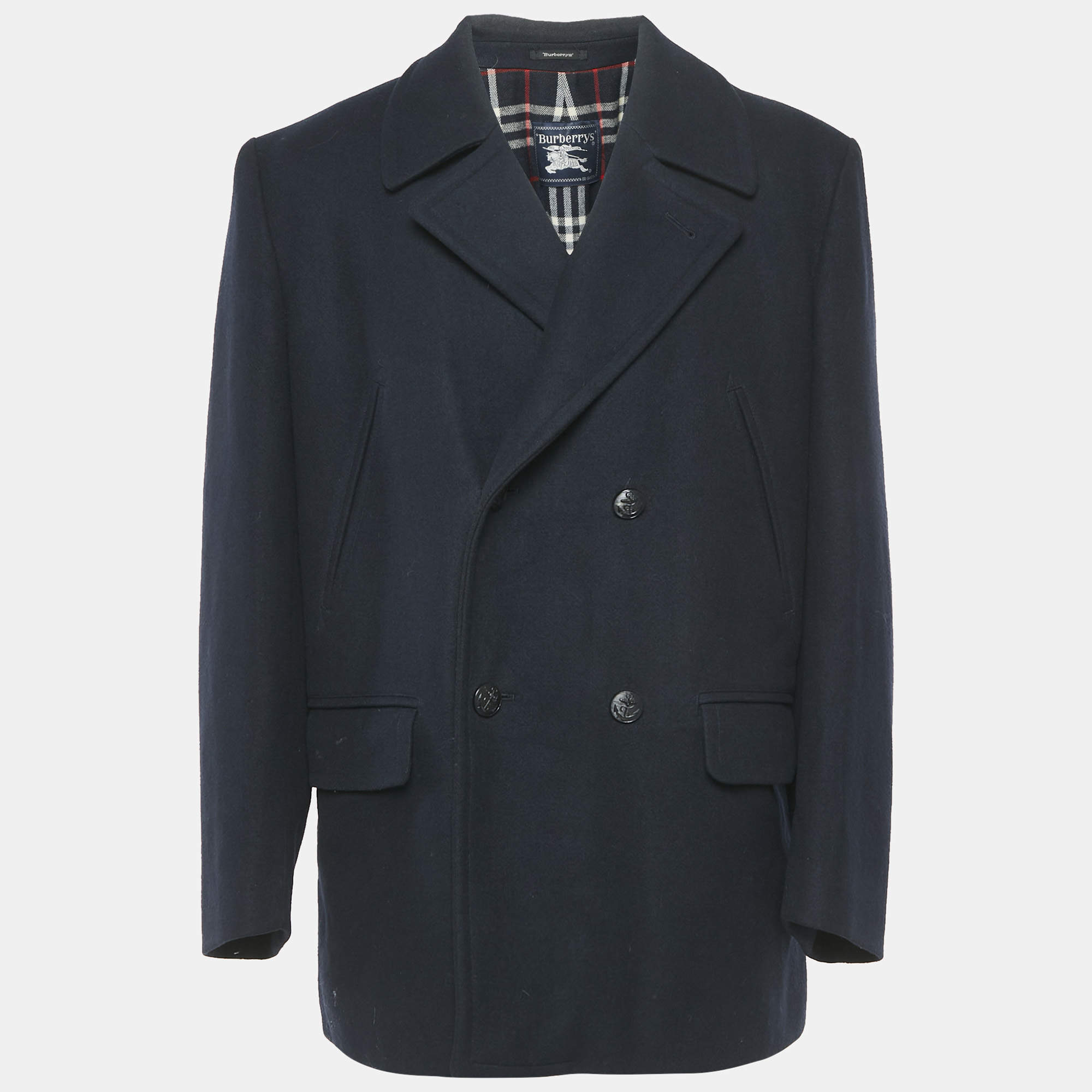 Burberry Prorsum Navy Wool Double Breasted Coat XL
