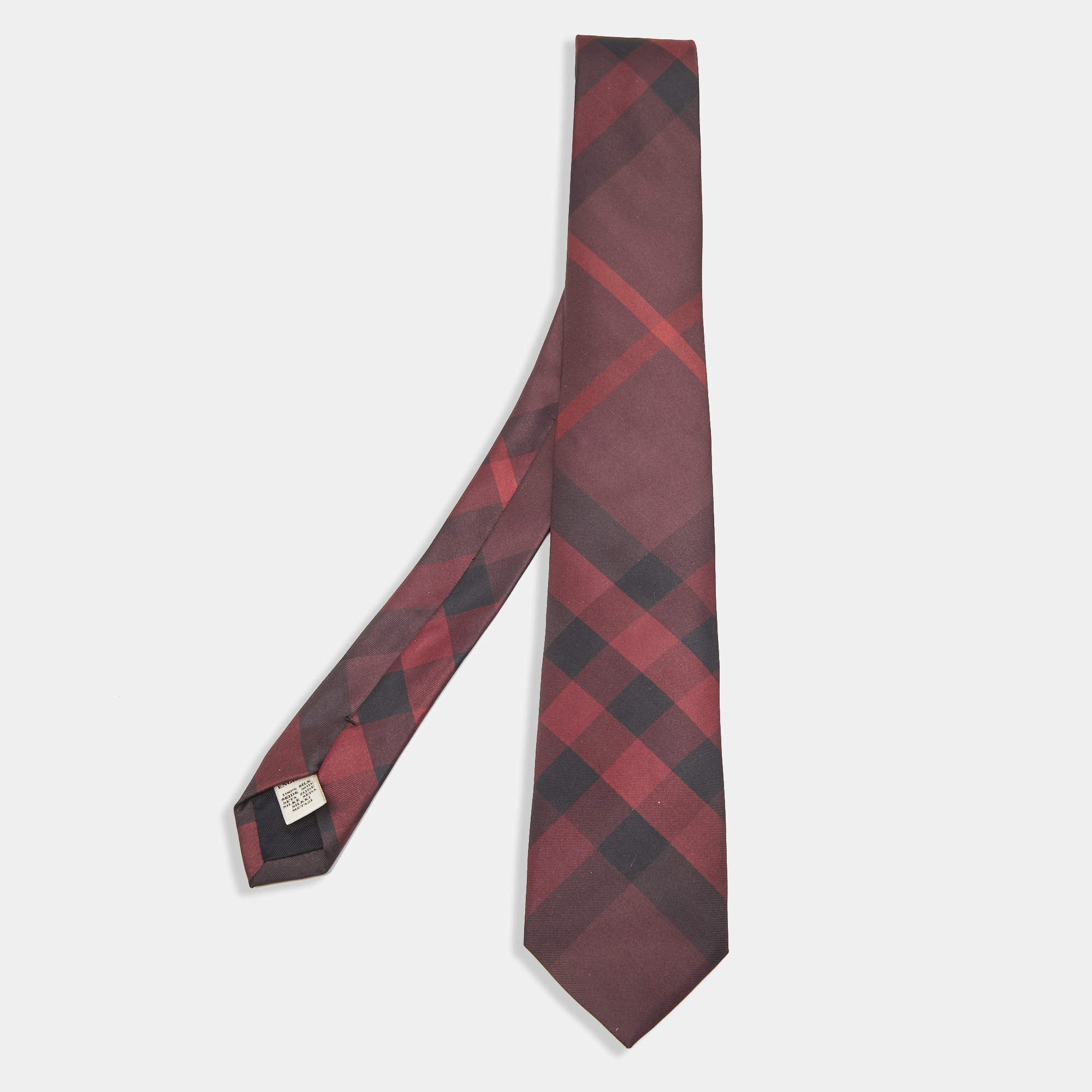 Pre Owned Burberry Burgundy House Checked Silk Slim Tie