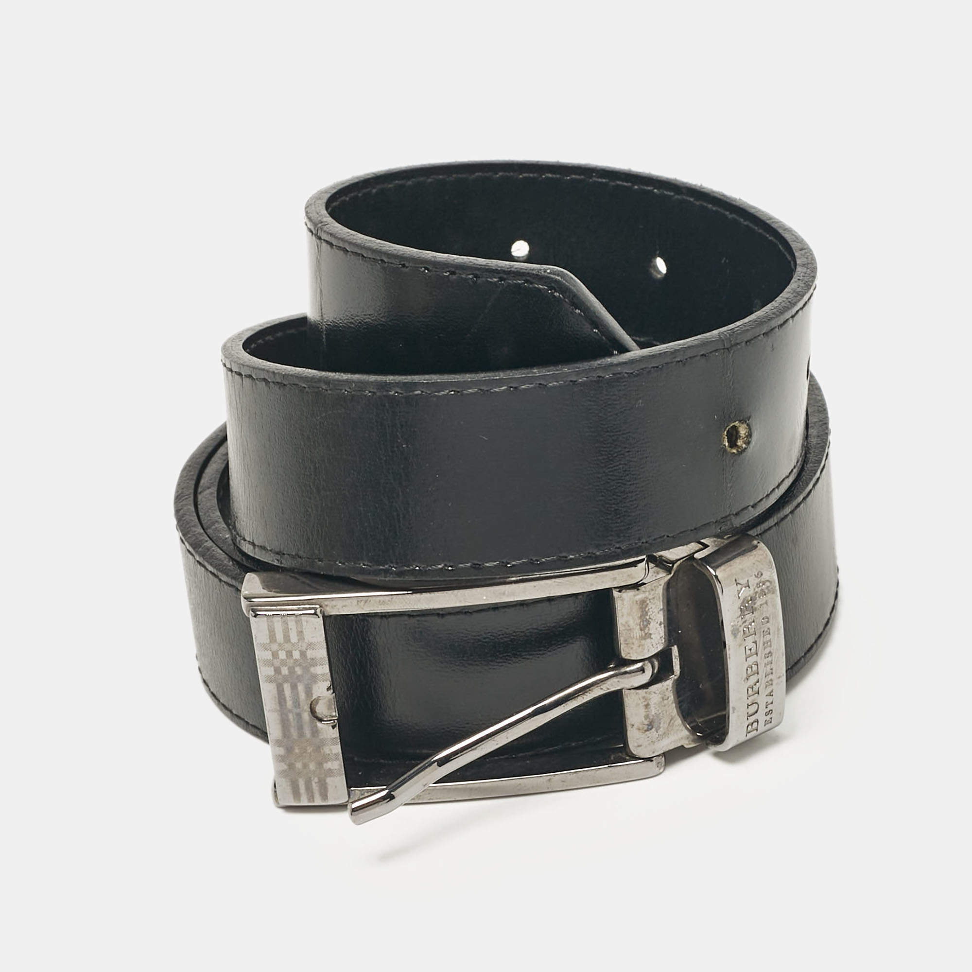 Burberry Black Glossy Leather Buckle Belt 120CM