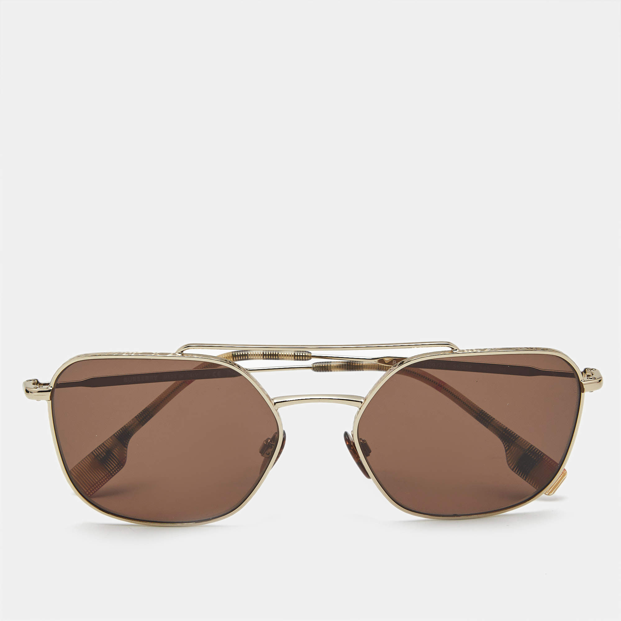 Pre Owned Burberry Brown B 3107 Check Square Sunglasses