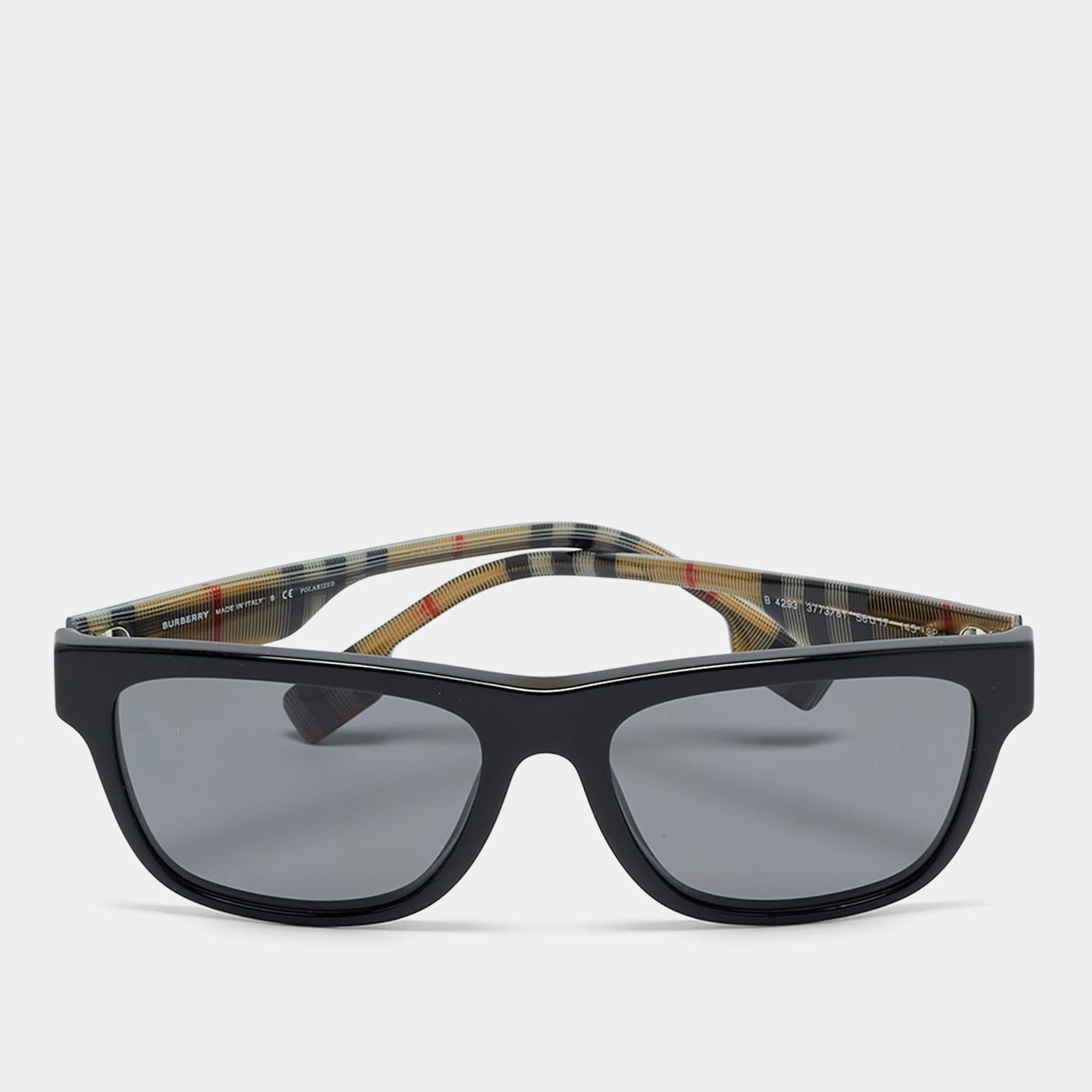 Pre Owned Burberry Black Polarized B 4293 Vintage Check Wayfarer Sunglasses