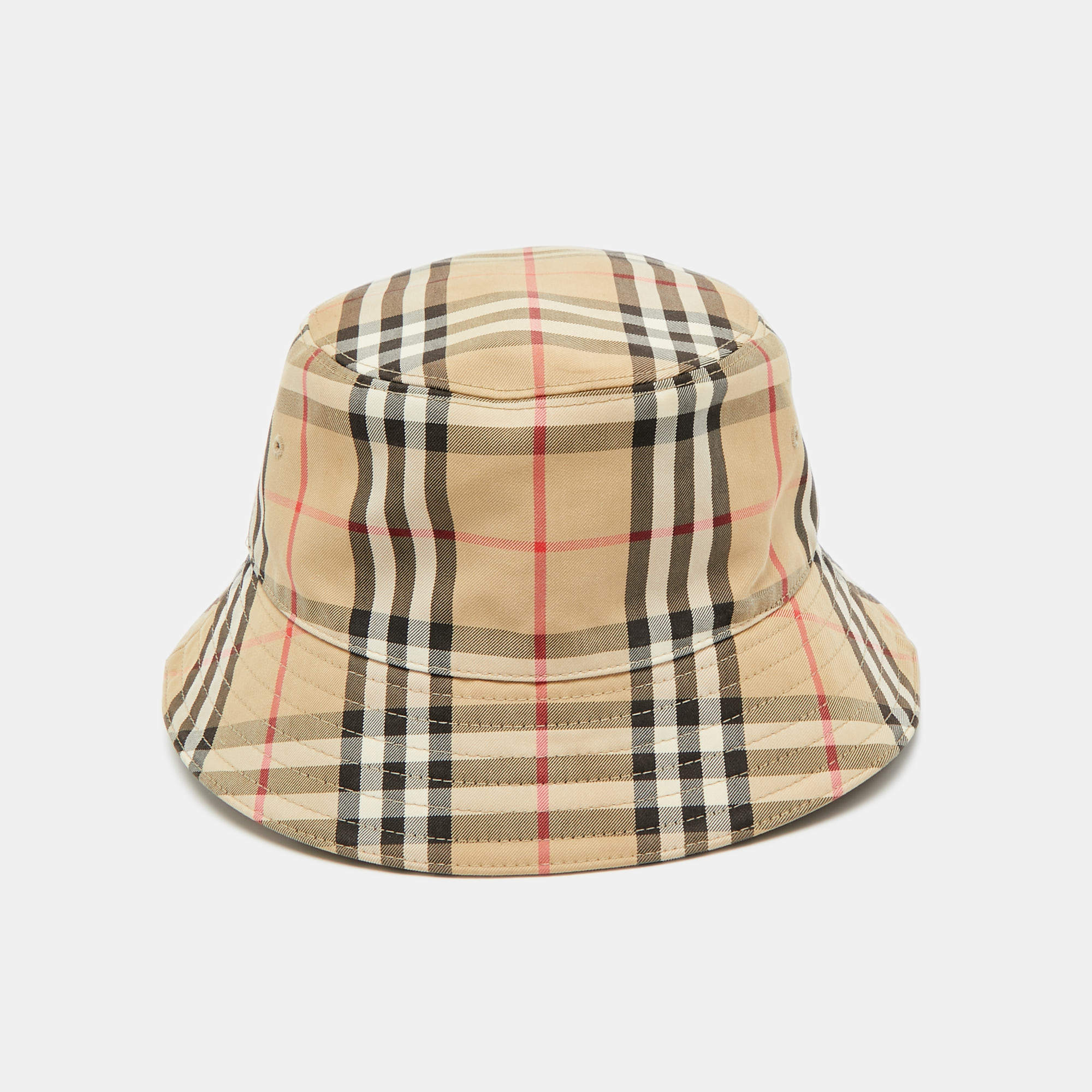 Pre Owned Burberry Beige Vintage Check Bucket Hat M